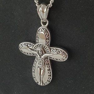 Chisel Men's 24" Necklace Stainless Jesus Crucifix Cross Pendant Curb Chain
